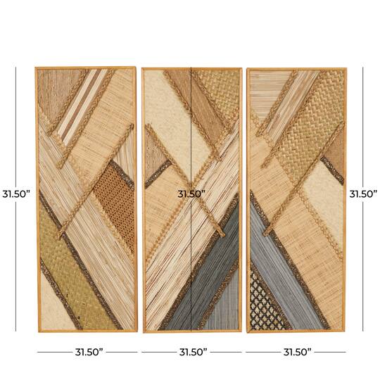 Brown Handmade Geometric Textured Mixed Media Diagonal Wall Décor Set